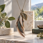 Nuvetrac™ Fernwhisper Handmade Faux Feather Pendant Necklace – Hazel Leaf Vintage Botanical Jewelry