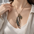 Nuvetrac™ Fernwhisper Handmade Faux Feather Pendant Necklace – Hazel Leaf Vintage Botanical Jewelry