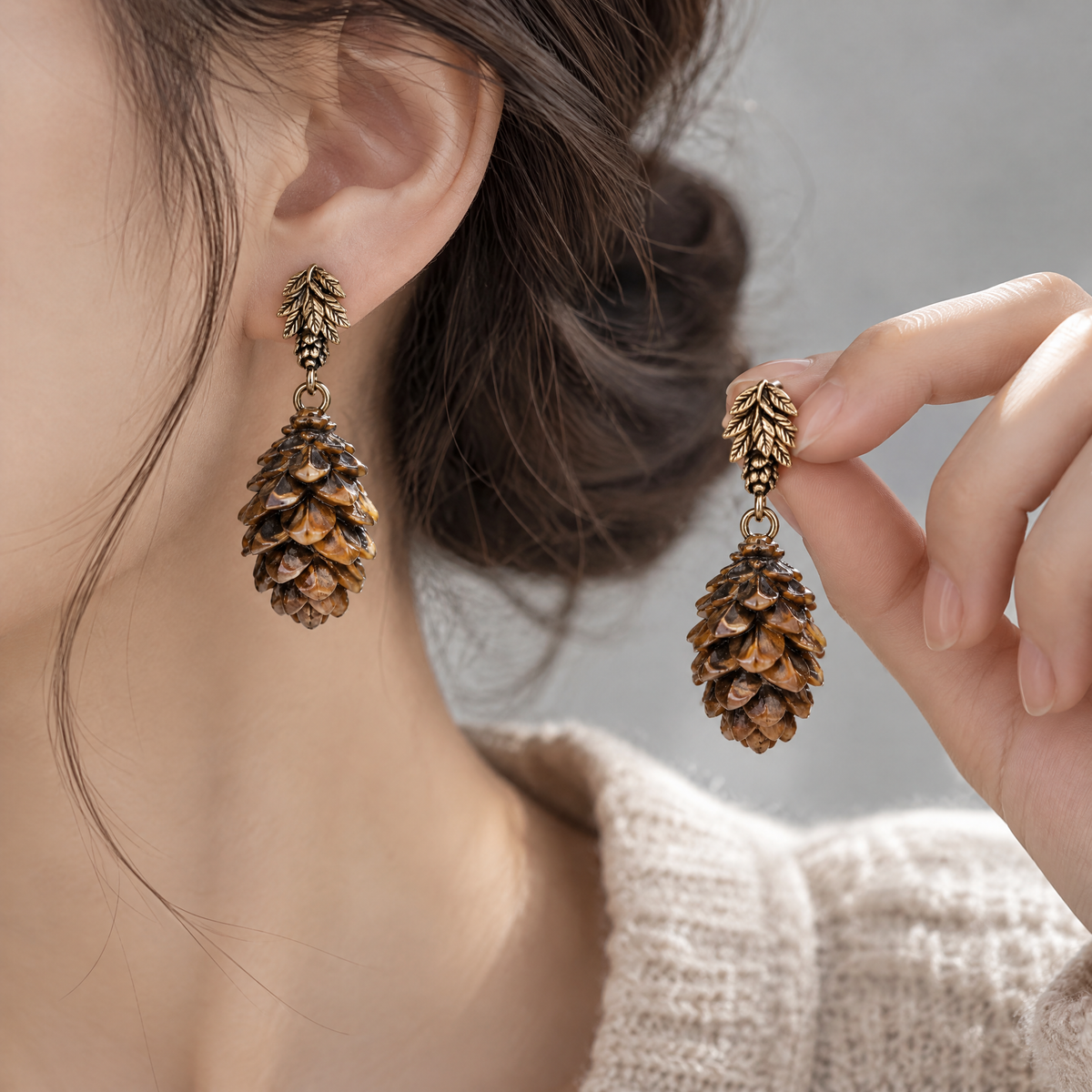 Nuvetrac™ Pineveil Resin Pinecone Drop Earrings – Lightweight Botanical Dangle Earrings