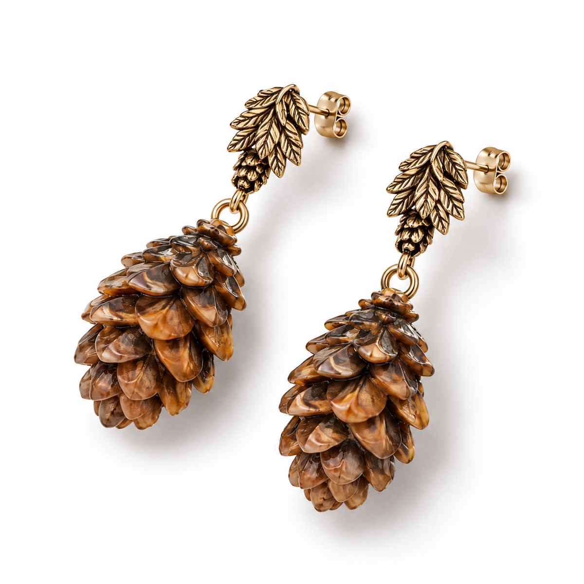 Nuvetrac™ Pineveil Resin Pinecone Drop Earrings – Lightweight Botanical Dangle Earrings