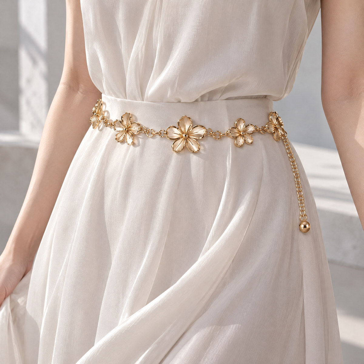 Nuvetrac™ Floravelle Openwork Floral Chain Belt – Adjustable Flower Waist Chain for Dresses