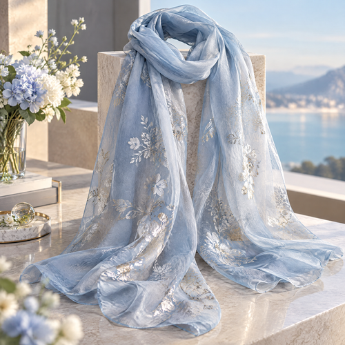Nuvetrac™ Airpetal Sheer Floral Scarf – Foil-Print Lightweight Elegant Neck Wrap