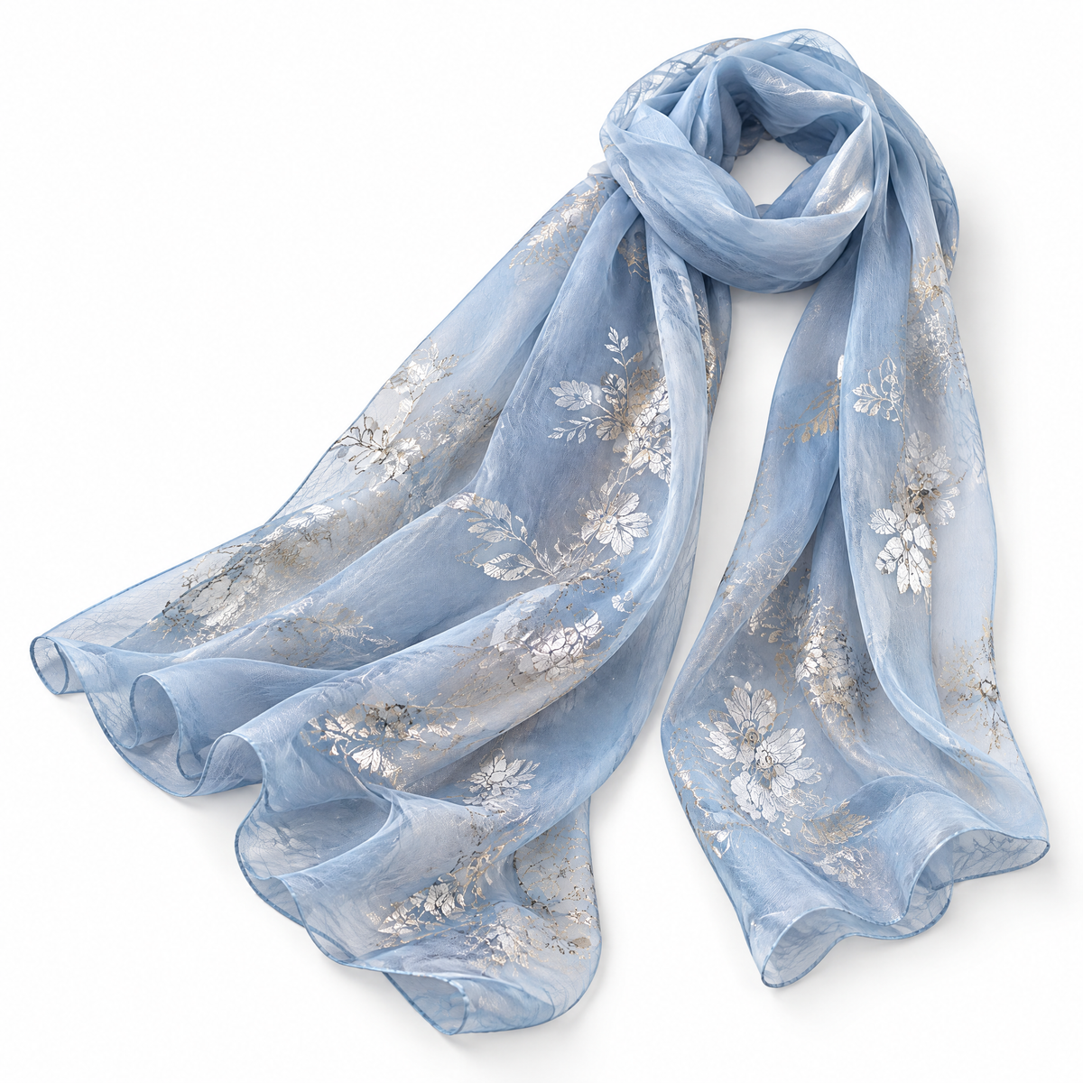 Nuvetrac™ Airpetal Sheer Floral Scarf – Foil-Print Lightweight Elegant Neck Wrap