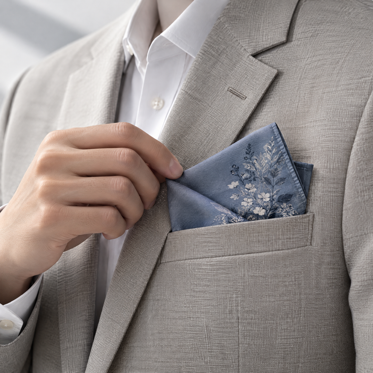 Nuvetrac™ Fieldnote Botanical Handkerchief – Minimal Nature Print Cotton-Blend Pocket Square
