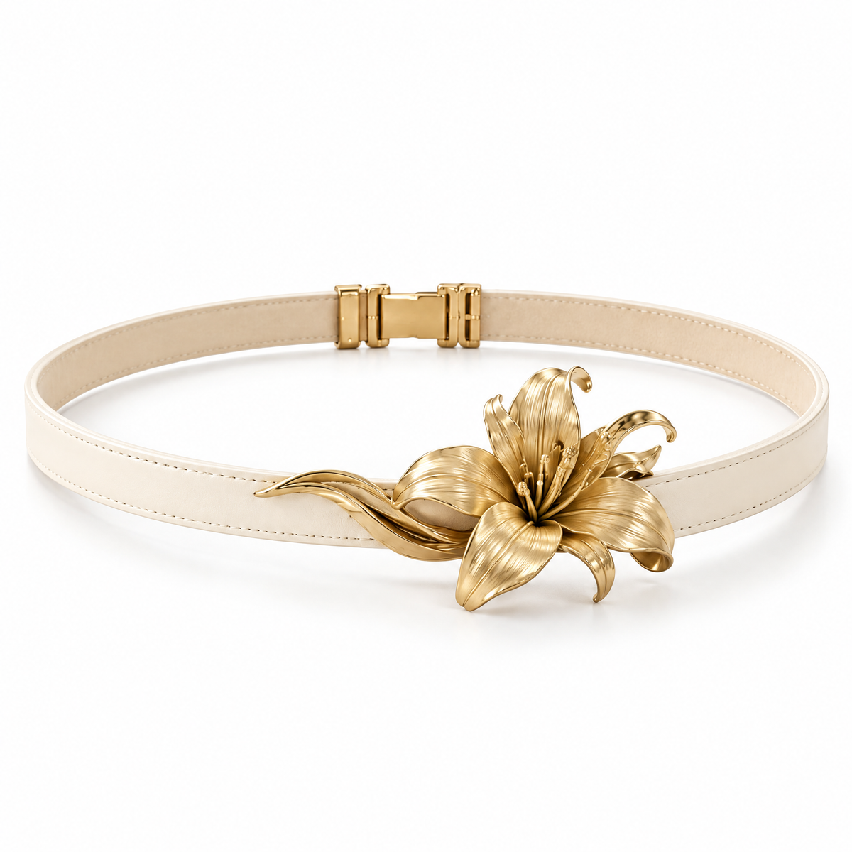 Nuvetrac™ Lilyline Sculpted Lily Skinny Belt – Elegant Vintage Floral Adjustable Waist Belt